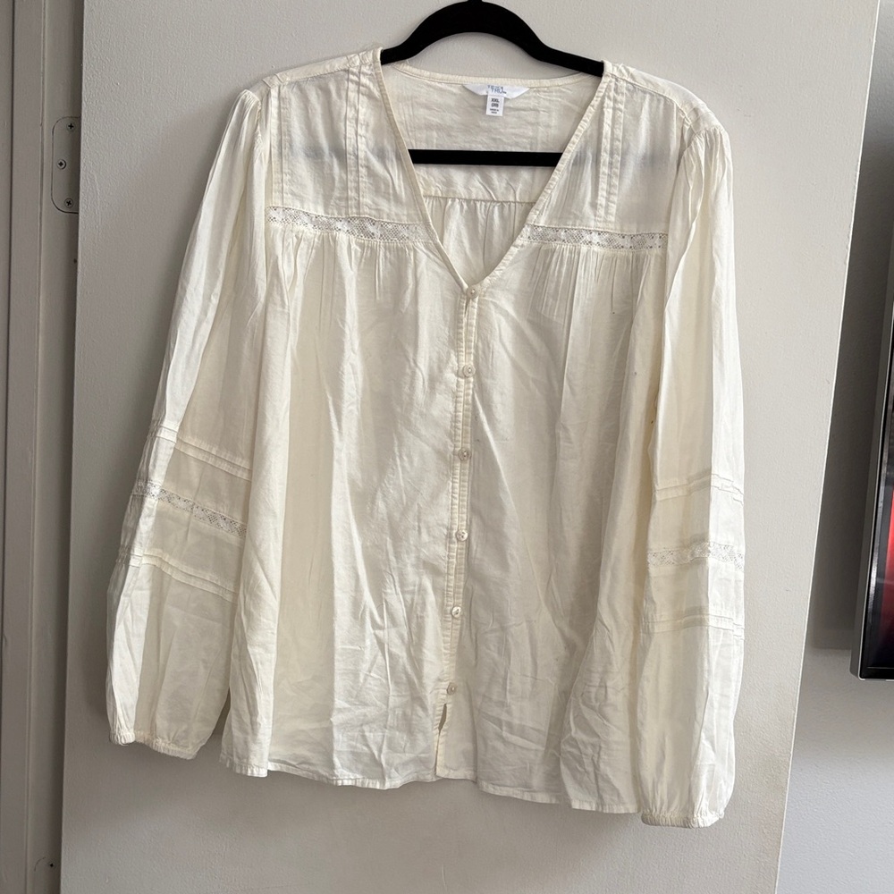 Time and Tru Cream Button-Up Blouse